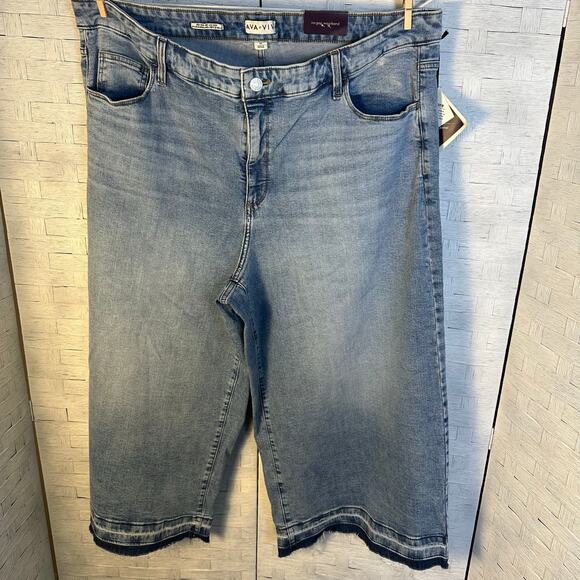 Ava & Viv Denim - Ava & Viv women’s jeans high rise crop distressed raw hem wide leg plus size 